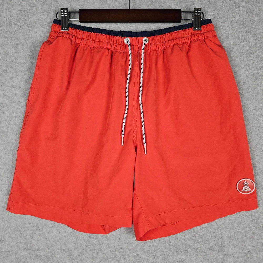 Chubbies Fired Up Mens Large Red Orange Swim Trunks 7" Inseam Lined Board Shorts